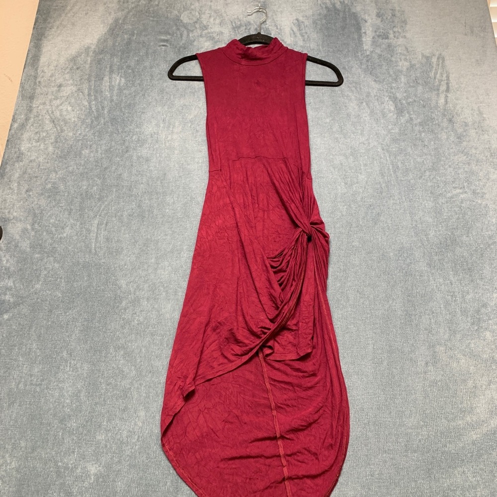 Windsor Knot Slit High Low Asymmetrical Dress Womens Red Mock Neck Sleeveless